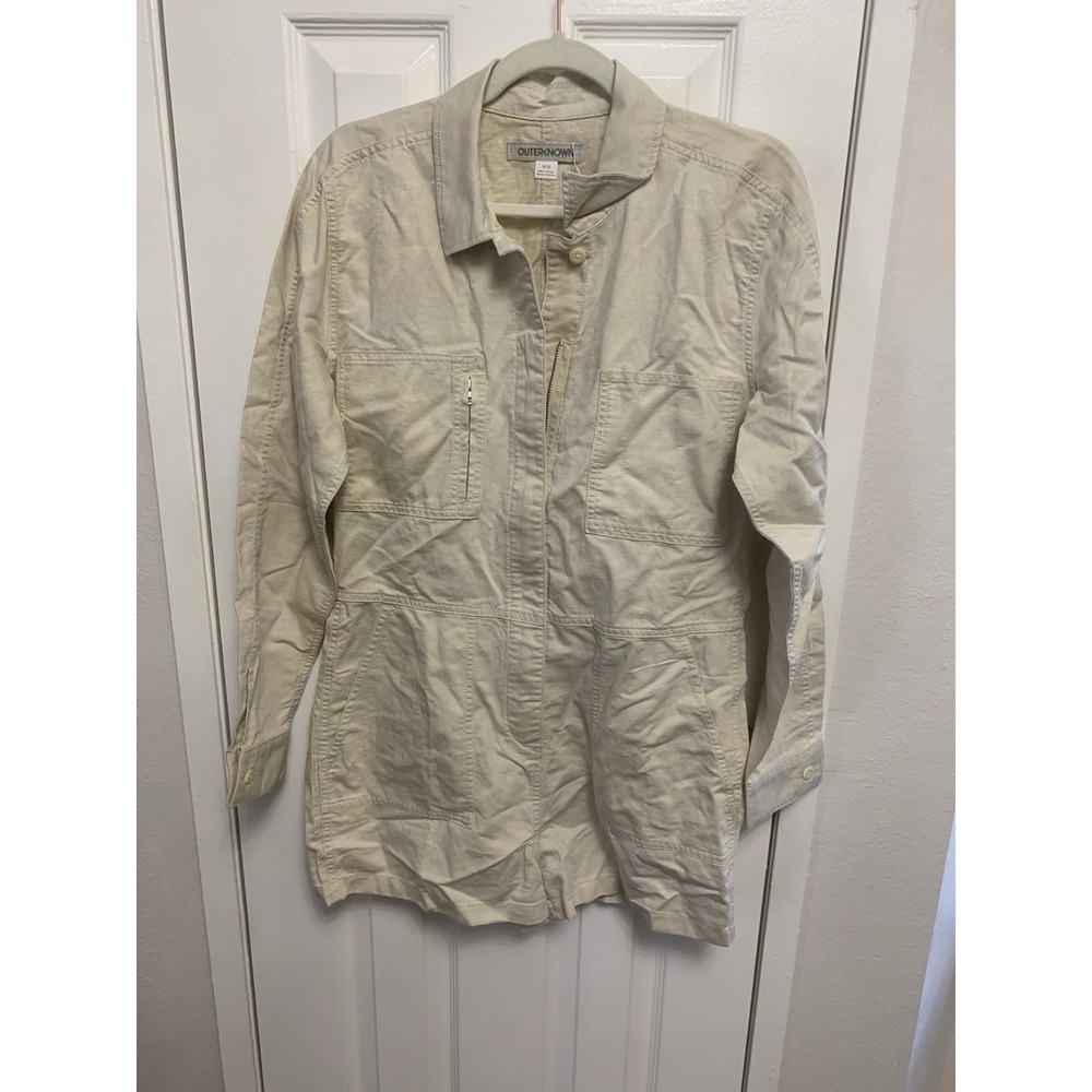 NWT Outerknown S.E.A. Sea Shortall Cotton Linen Canvas Romper White Medium